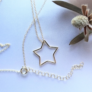 Collar de estrella, collar de estrella de plata esterlina, colgante de estrella de 5 puntas, collar delicado de plata esterlina, plata esterlina bañada en oro de 19k