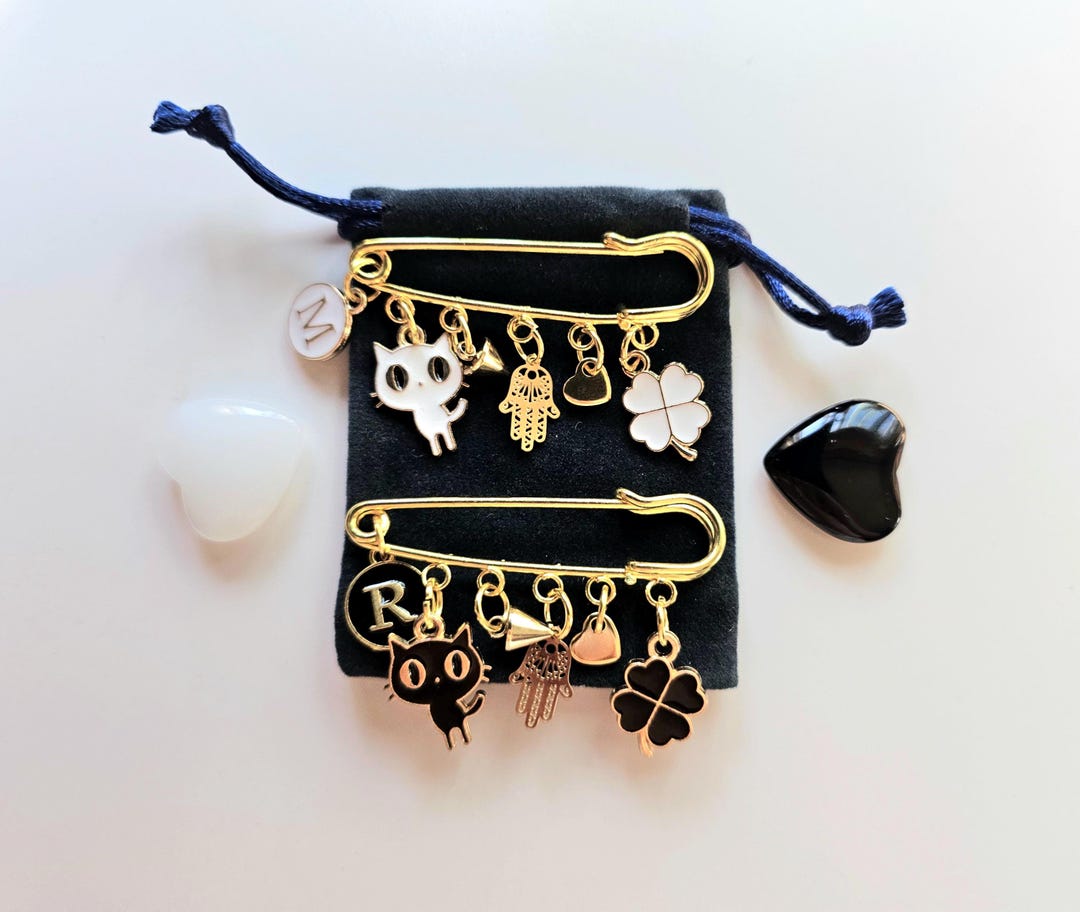 Handmade Kilt Pin Brooch: Gold Plated Charms, Good Luck Jewelry