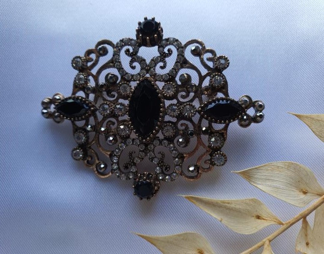 VICTORIAN STYLE Brooch Pin, Vintage Brooch Clip, Rhinestone Brooch Pin