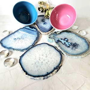 Blue Agate slice, polished Blue Agate slice, Blue Agate slab polished on both sides, Throat Chakra healing crystal, home decor, 4 OPTIONS