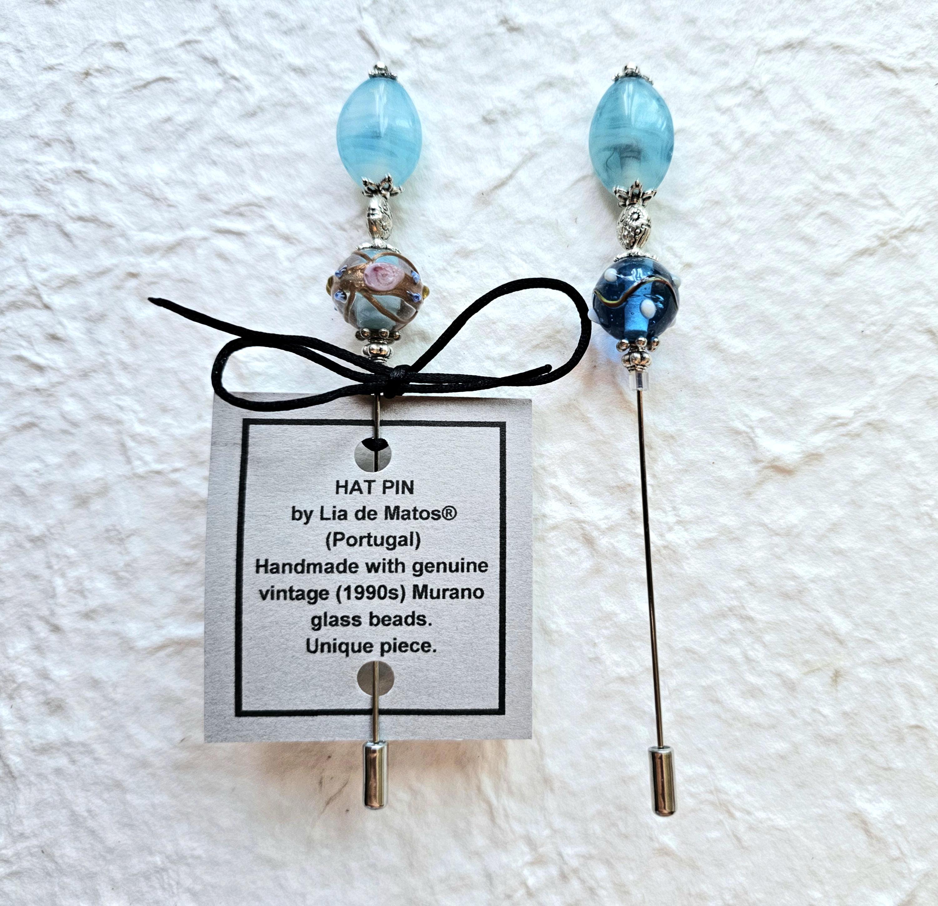 3 Vintage Murano Glass Hatpins Artisan Lampwork Handmade Vintage Lampwork Glass Hatpins, Hat Accessories, Glass Beads  main image 3