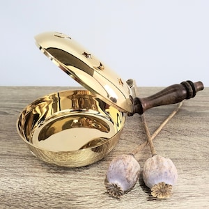 House Cleansing incense burner, incense pan, brass and wood, decorated with moons and stars, length 22.5cm - 8.86in + Offer