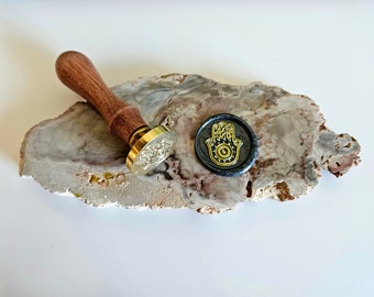 Wax seal stamp Hamsa Hand, made of brass with wooden handle, Hand of Fatima wax seal stamp, Evil Eye wax stamp, diameter 3cm 1.18in