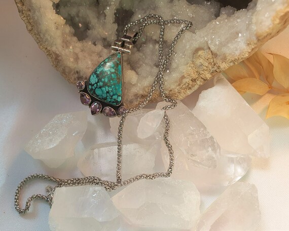 Turquoise and amethyst pendant and necklace, soli… - image 6