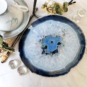 Blue Agate slice, polished Blue Agate slice, Blue Agate slab polished on both sides, Throat Chakra healing crystal, 15cm 5.91in, 171g 6.03oz