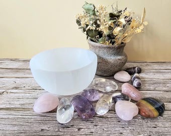 Selenite Charging Bowl, 8cm 3.15n, Hand-Carved Crystal Cleanser, Spiritual Decor, OFFER gemstone heart