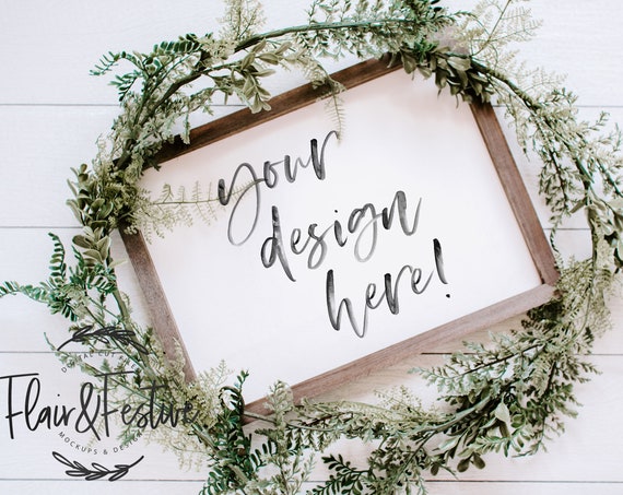 Wreath And Frame Mockup Rustic Wooden Frame Mockup Styled Wreath And Frame Mockup Rustic Wooden Frame Mockup Styled