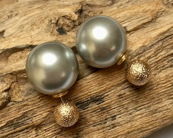 Classy double sided silver grey and gold earrings, front and back French style earrings