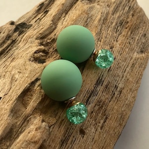 Stylish and chic matte green double sided earrings, French style studs