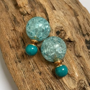Boucles D'oreilles Plaque Or Avec Pierre Turquoise - Bijoux Vintage, Occasion