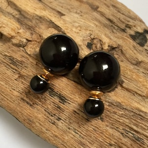Classy pair of shiny black double sided earrings , elegant French style studs