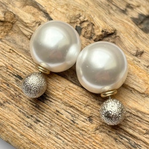 Double Pearl Stud Earrings: Silver & White, French Chic