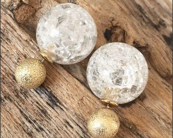 Orecchini anteriori e posteriori in oro e bianco di classe francese in stile francese. Borchie double face con 2 perle.