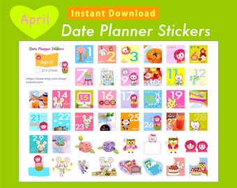 PRINTABLE Date Planner Stickers, APRIL