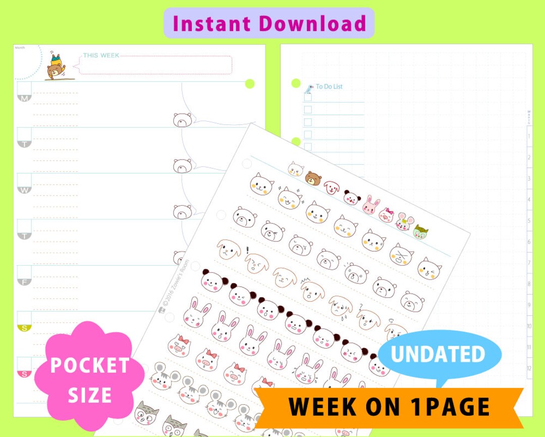 PRINTABLE Pocket Size, Undated Weekly Planner, Week on One Page ...