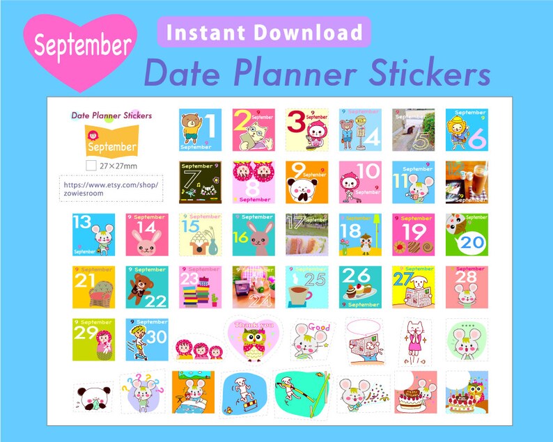 PRINTABLE Date Planner Stickers,SEPTEMBER imagem 1