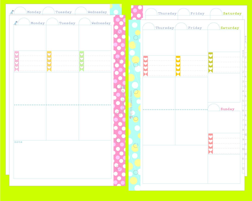 PRINTABLE Pocket Size, Undated Weekly Planner, Week on Two Pages, Filofax, Kikkik, Instant ...