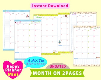 Mini Happy Planner Inserts, Undated Monthly, Happy Planner Inserts Printable, Happy Planner Mini