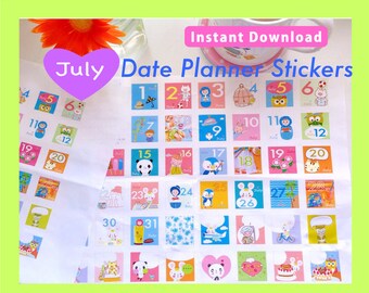 Pegatinas para planificador de fechas IMPRIMIBLES, JULIO