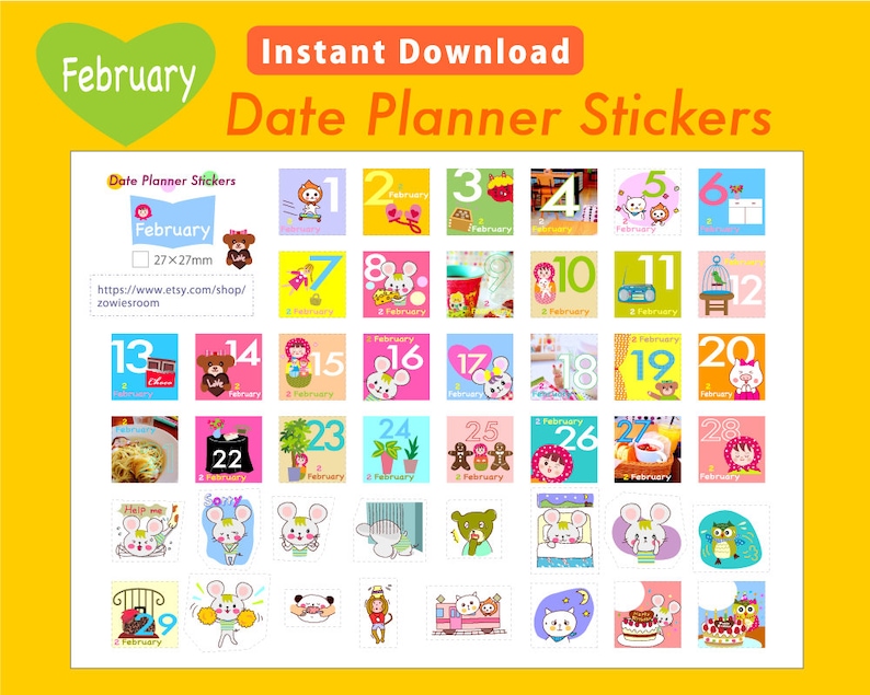 PRINTABLE Date Planner Stickers, FEBRUARY image 1