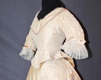 Two Piece Bustled  Gown, Trained 1870s, Reception Dress