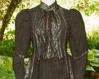 Antique Victorian 1890 Walking Suit Bustle Dress With Jet Beading, Label C.P. Miller N.Y.