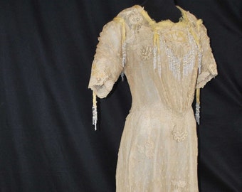 Edwardian Lace Reception Gown Trained, 1905, Label Whitty