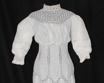 Edwardian High Neck FancyTea Day Dress, 1910