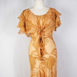 Vintage Sheer Patterned Print Silk Chiffon Day Dress, c1930s
