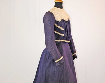 1890年代 ヴィクトリア朝 2ピース ロイヤルブルー シルク ブロケード
