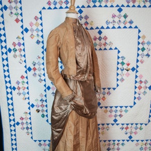 Antique Victorian 1870 Walking Suit, 3 Piece Silk Taffeta Outfit - Museum De-accession