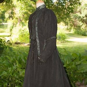 Antique Victorian 1890 Walking Suit Bustle Dress With Jet Beading, Label C.P. Miller N.Y.