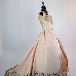 Victorian 2-Piece Beaded Silk Satin Trained Ball Gown, 1880s
