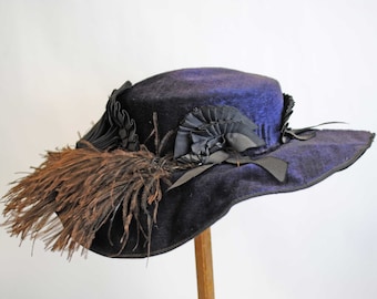 Edwardian Velvet Ladies Wide Brimmed Hat, Label, c1906