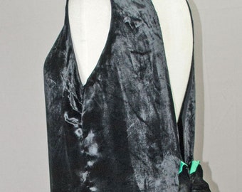 Vintage 1930's Black Velvet Evening Dress Low Back Bias Cut - Sleeveless Party Cocktail Gown