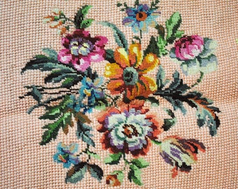 Large 27 Needlework Art 1850s Antique Victorian Petit Point Needlepoint Troubadour Courting Lady Tapestry Scene