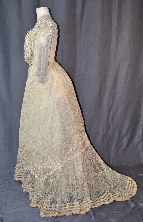 Antique Victorian Dress Ball Gown Tambour Lace - … - image 2