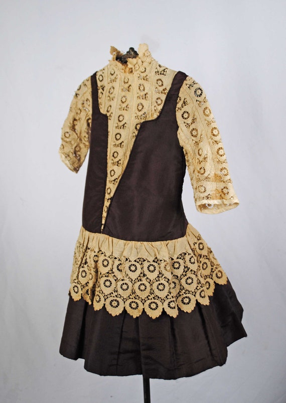 Victorian Girls Silk Satin And Lace Dress, 1890s