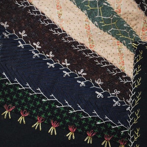 Dated 1906 Crazy Quilt Top Heavily Hand Stitched Embroidery image 9