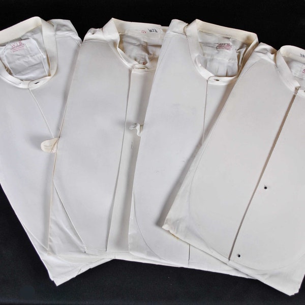 Men's Bib Front Collarless White Dress Shirt, 1900s, Lot Of 4