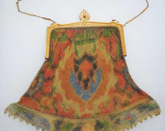 Bolso de mano de malla Dresden pintado antiguo de Whiting & Davis