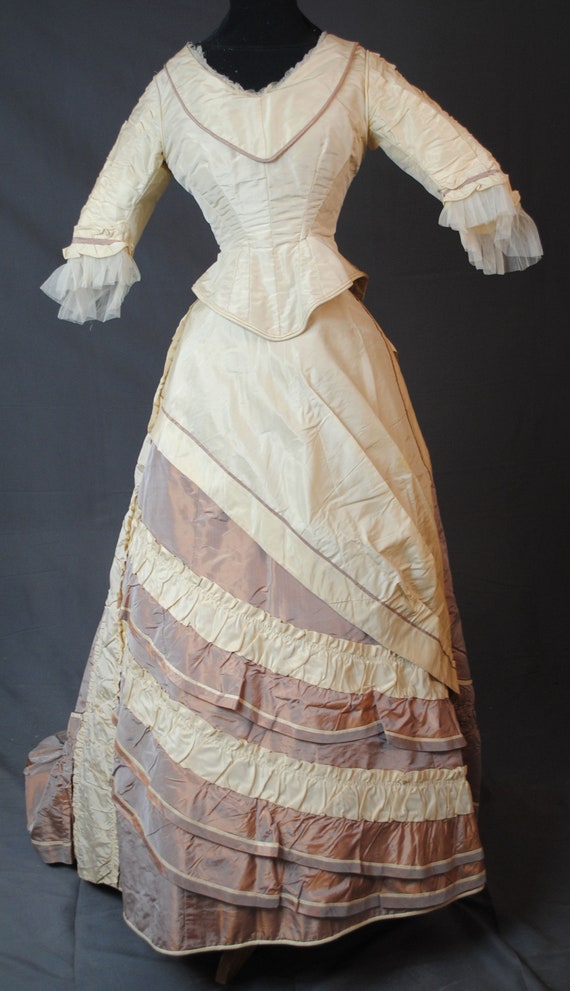 Two Piece Bustled  Gown, Trained 1870s, Reception… - image 3