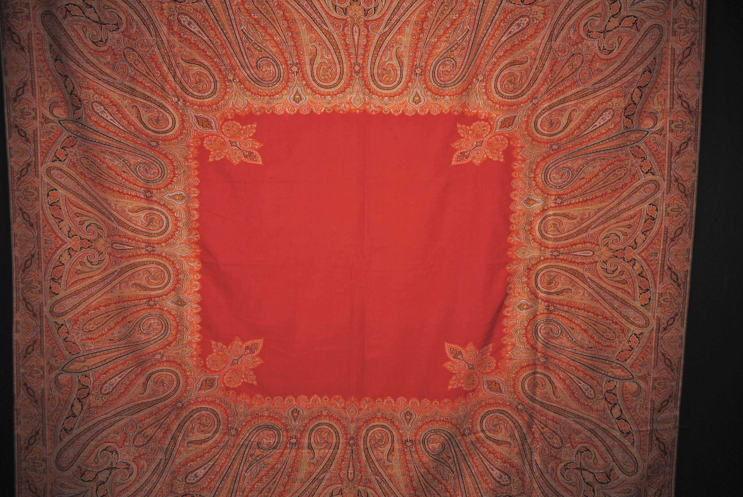 Victorian Jacquard Woven Paisley Shawl, 1860s, Red Center, 74