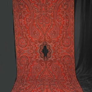 Victorian Jacquard Woven Paisley Shawl, Black Center, 1860s, 121&quot; x 55&quot;