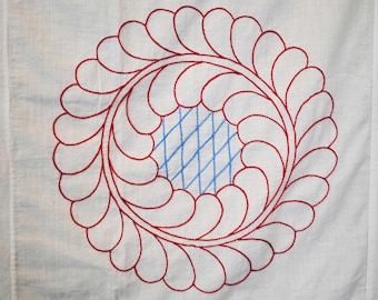 Vintage 1930s Hand Embroidered Bedspread, Lightweight Summer Spread, 89" x 79"