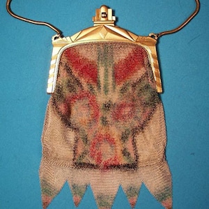 Antique Whiting & Davis Painted Dresden Mesh Purse