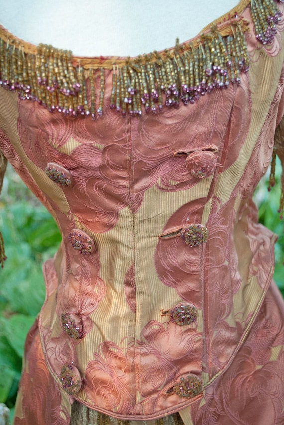 1870"s Victorian Bustle Dress  - Glass Beaded Sil… - image 5