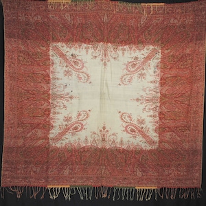 Victorian Jacquard Woven Paisley Shawl, White Center, 1820s