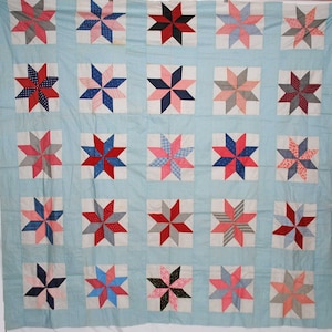 Vintage 1950s Eight Point Star Quilt Top, Handstitched