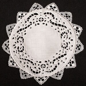 Antique Vintage Broderie Anglaise Wine Cocktail Coasters 6" Round Coasters  - Set of 10